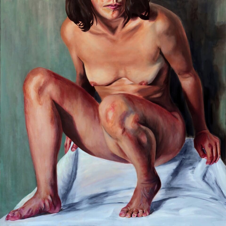 Corps de jeune femme de 26 ans, 100x100 cm, huile sur toile, 2019