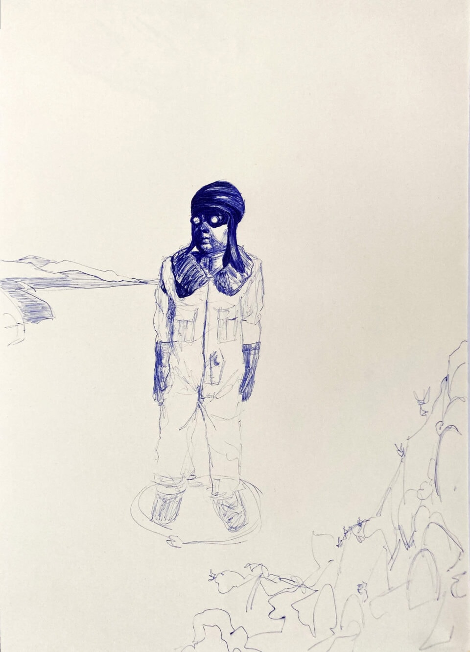 Aviateur, 42x29,7 cm, stylo à bille sur papier, 2023