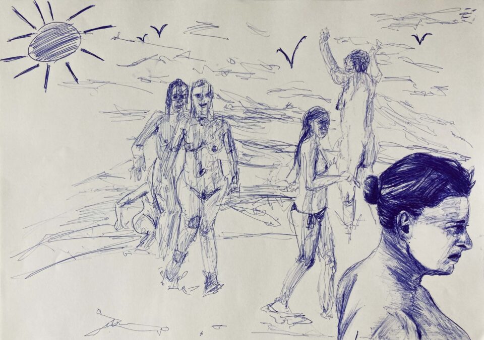 Beach, 29,7x42 cm, stylo à bille sur papier, 2023 