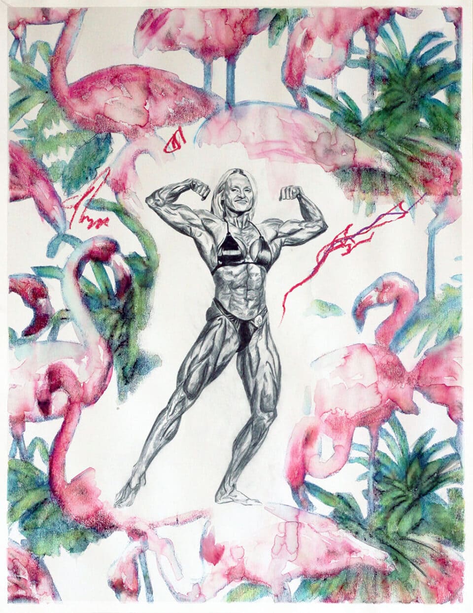 Body et flamands II, 70x50 cm, technique mixte sur papier, 2016