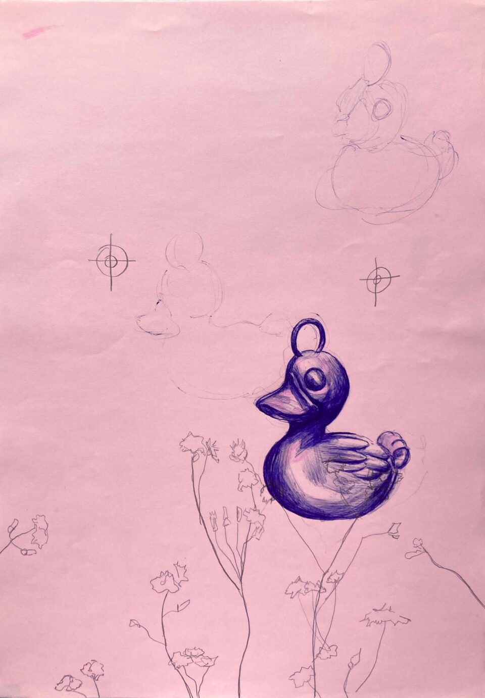 Canard forain, 42x29,7 cm, stylo à bille et crayon sur papier, 2023 