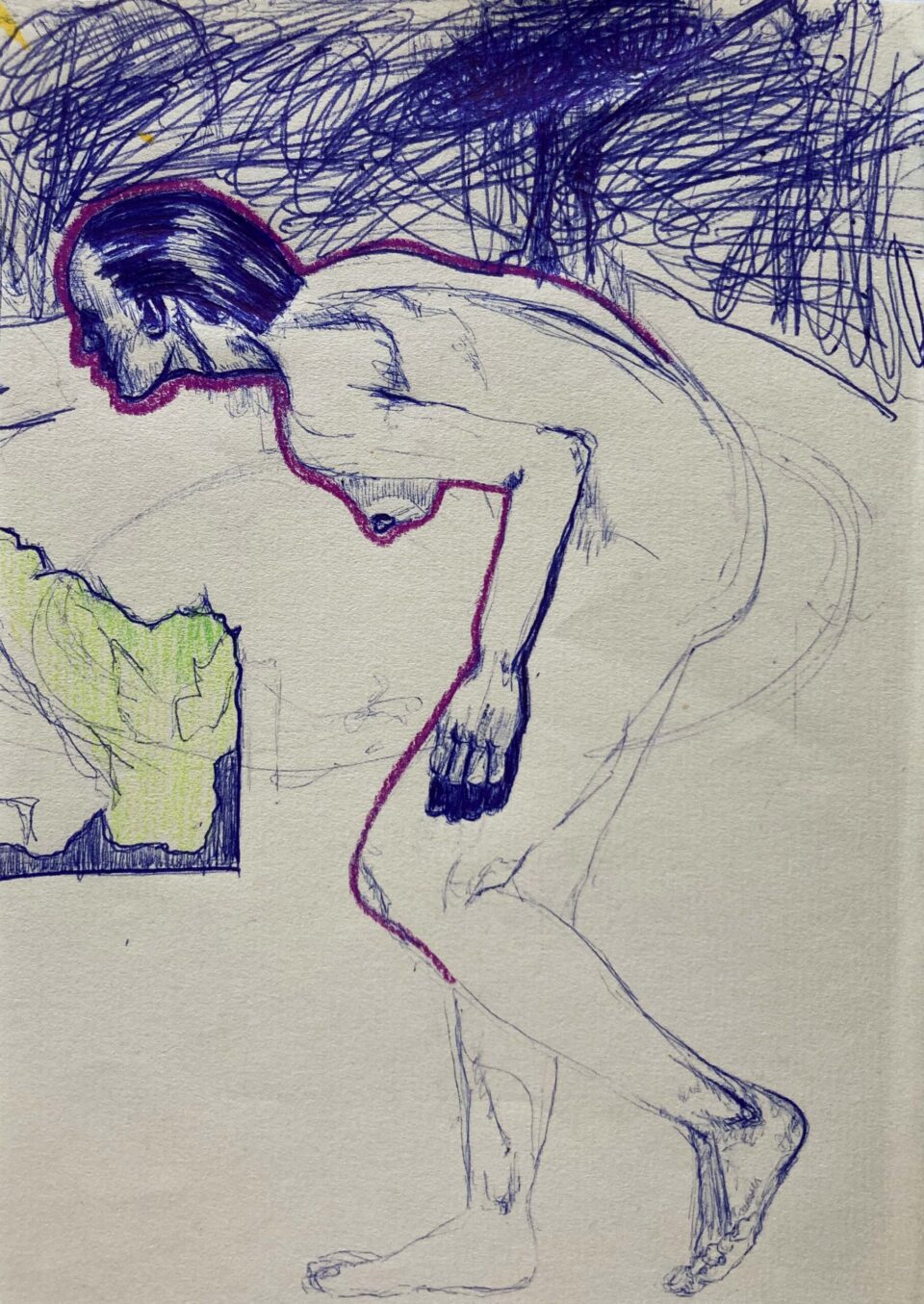 Flexion, 21x15 cm, stylo à bille et crayon de couleur sur papier, 2023