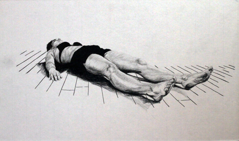 Clémence allongée, 28x37 cm, crayon sur papier cartonné, 2016