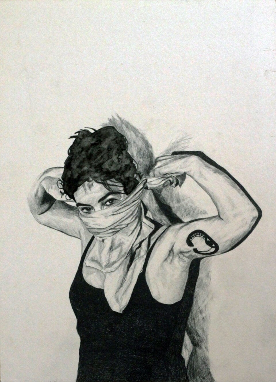 Mathilde au foulard, 40x29 cm, crayon sur papier cartonné, 2016