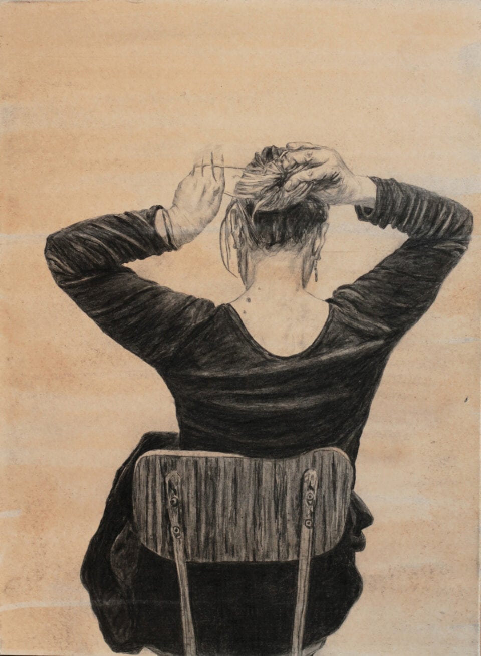 Marie de dos, 34x25 cm, crayon et encre sur papier cartonné, 2016