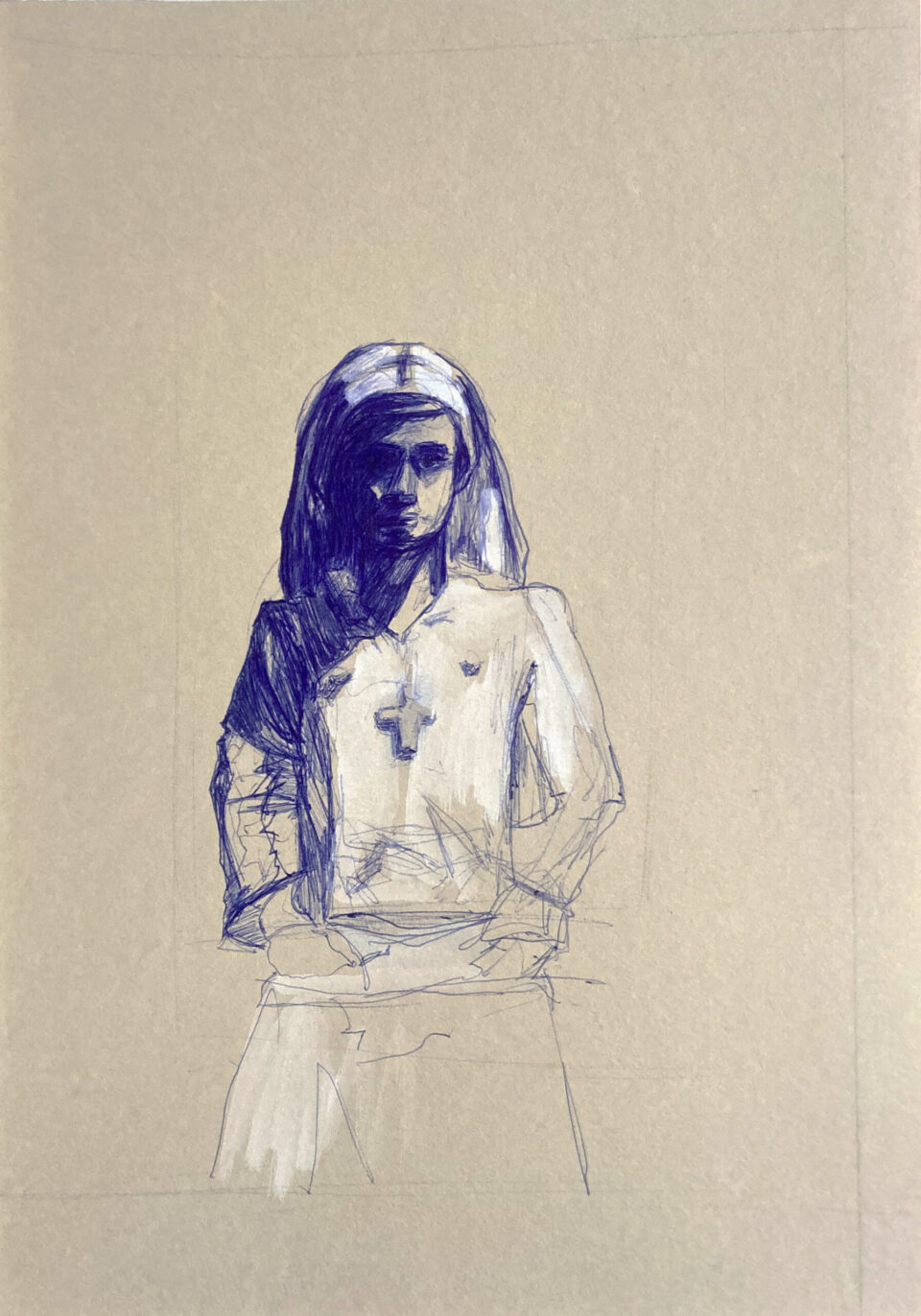 Nurse, 29,7x21 cm, stylo à bille et aquarelle sur papier, 2023 