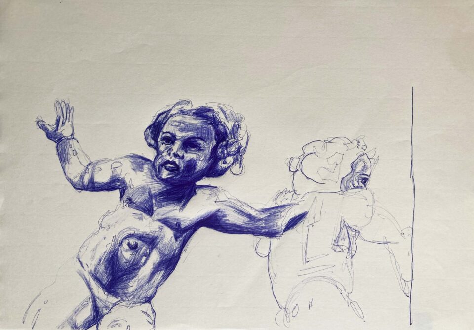 Putto, 29,7x42cm, stylo à bille sur papier, 2023 