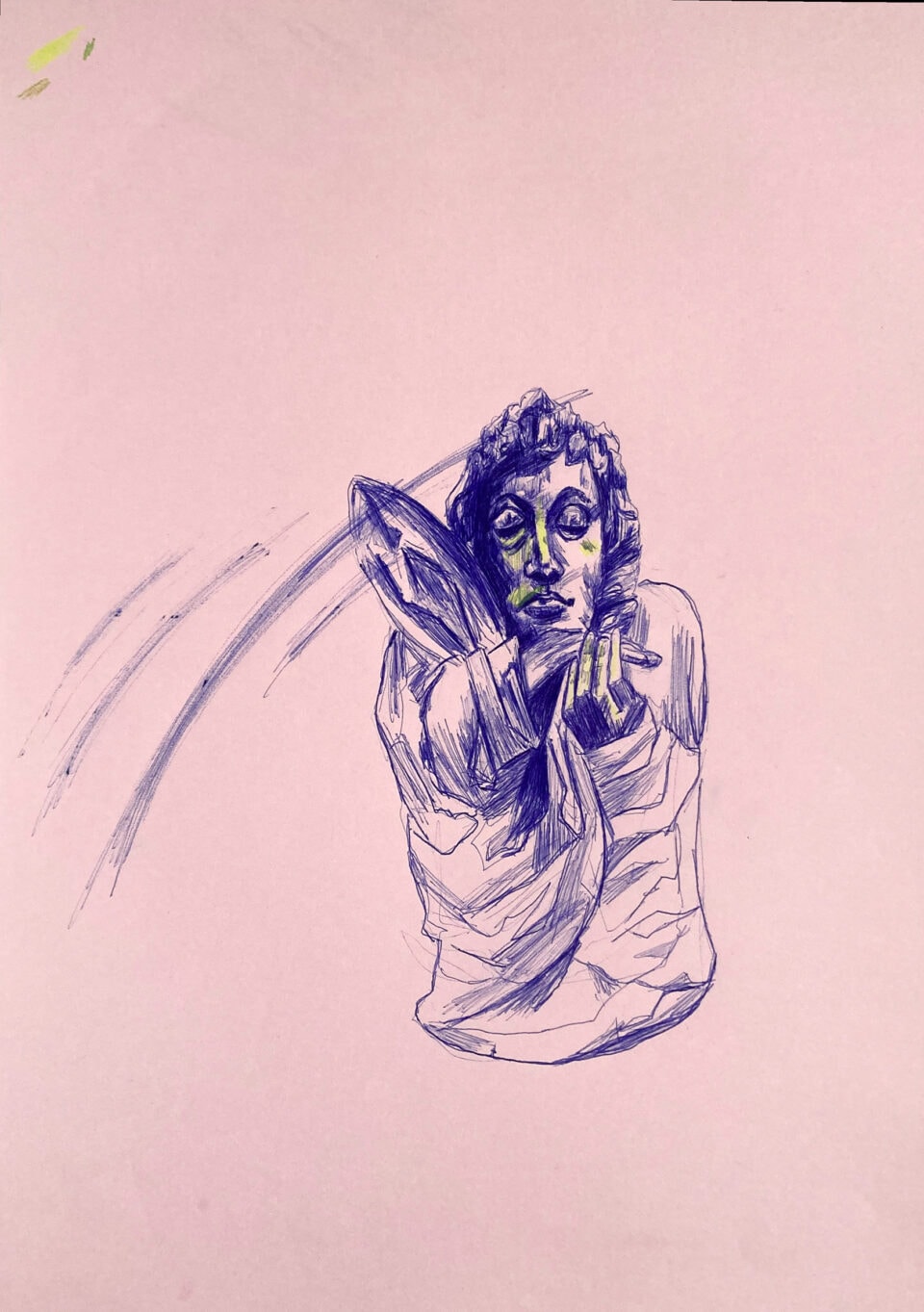 Saint-Jean dormant, 42x29,7 cm, stylo à bille et crayon de couleur sur papier, 2023